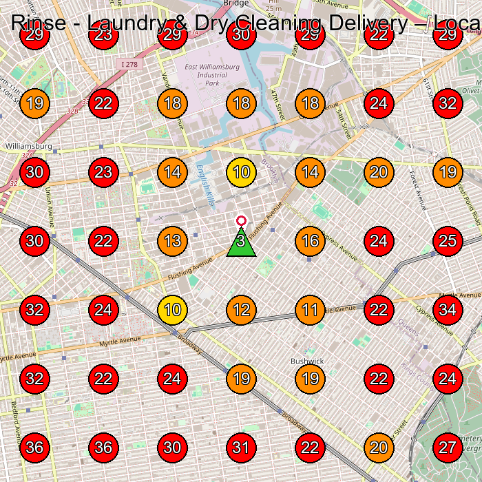 Rinse - Laundry & Dry Cleaning Delivery GeoGrid visibility map for Laundromat in Flushing
